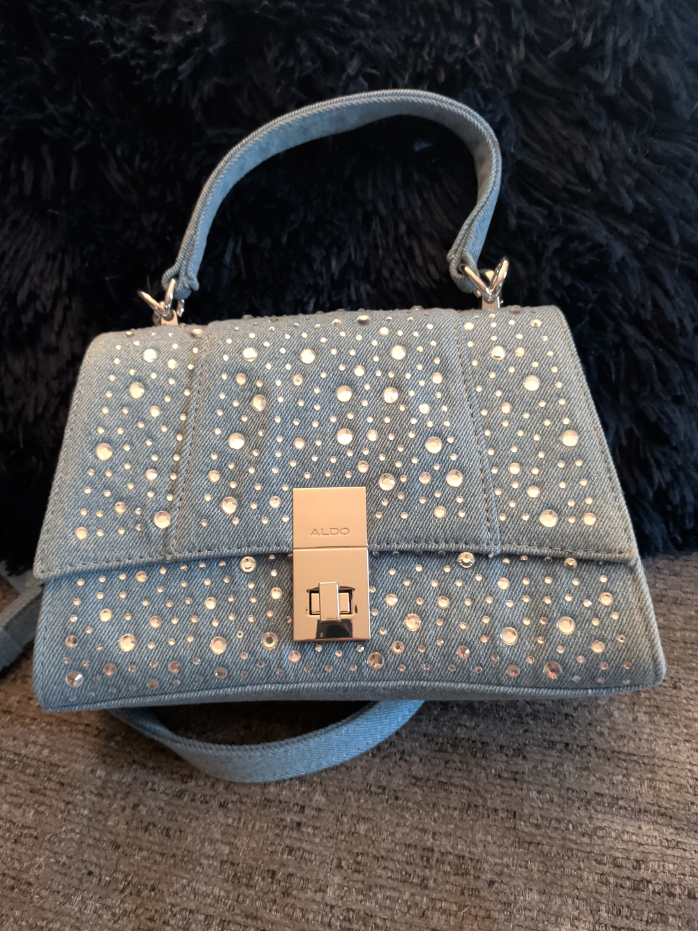 ALDO Light Blue Denim Studded Satchel